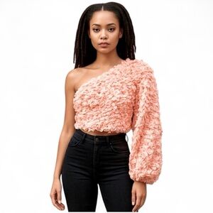 New! AKIRA Very Sexy One Shoulder Crop Top in blush Size L